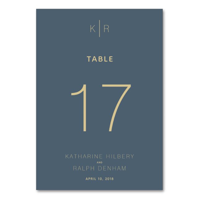 Modern Midnight Blue Wedding Table Number Card (Front)