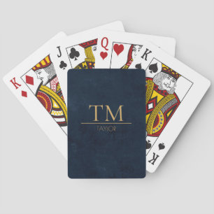 Modern Midnight Blue with Gold Monogram Custom Playing Cards