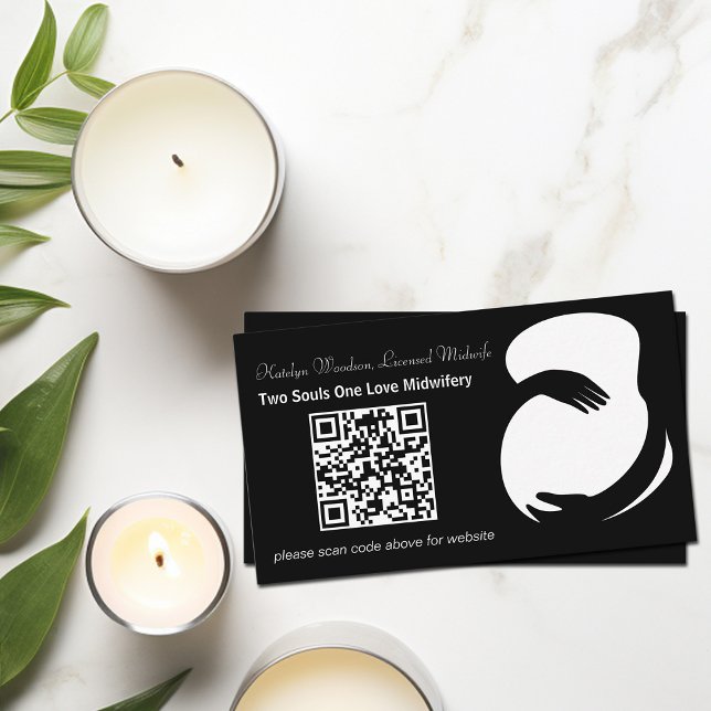 Modern Midwife Doula Maternity Black QR Code Business Card (Creator Uploaded)