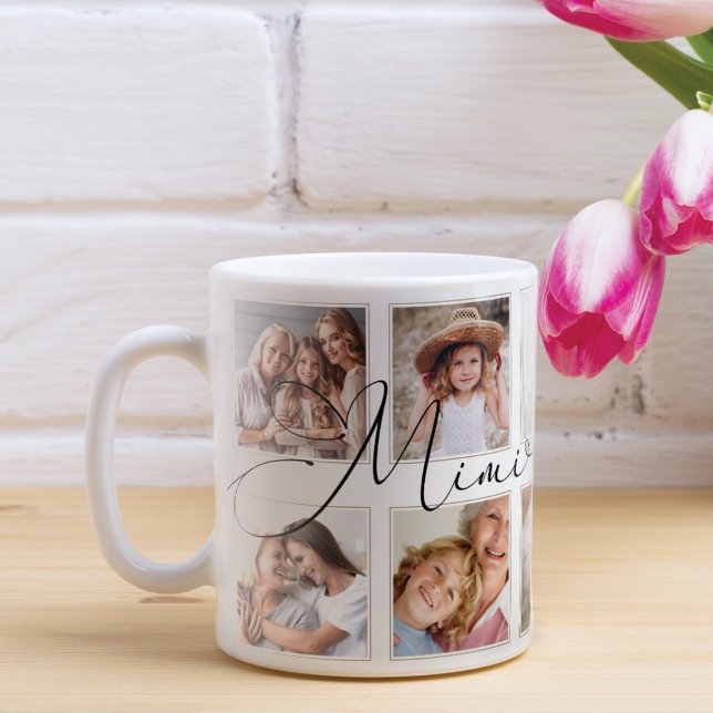 Modern Mimi Script | Grandchildren Photo Collage Coffee Mug (Creator Uploaded)