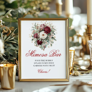 Modern Mimosa Bar Blush Burgundy 8x10 Sign
