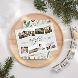 Modern minimal 10 photo new year grey family holiday card