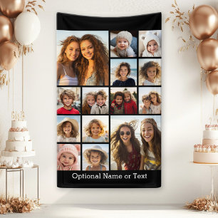 Modern Minimal 14 Photo Collage Black - White Text Banner