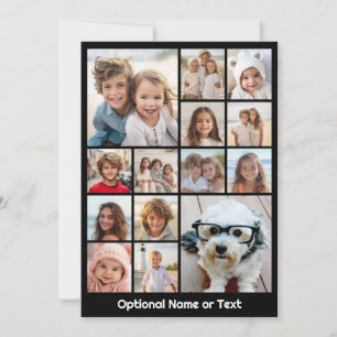 Modern Minimal 14 Photo Collage Black - White Text Holiday Card