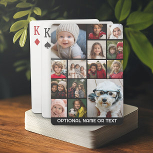 Modern Minimal 14 Photo Collage Black - White Text Playing Cards