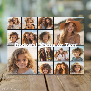Modern Minimal 14 Photo Collage Black - White Text Postcard