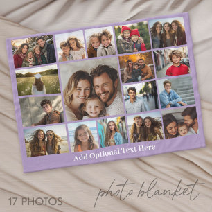 Modern Minimal 17 Photo Collage Gallery Purple Fleece Blanket