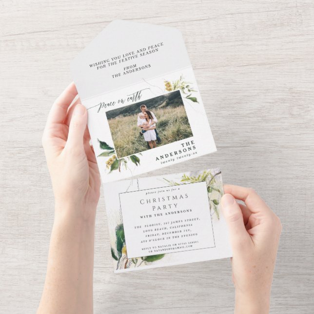 Modern minimal 1 photo Christmas elegant script Al All In One Invitation (Tearaway)