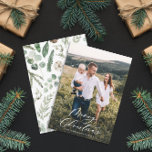 Modern minimal 1 photo Christmas elegant script Holiday Card<br><div class="desc">Modern minimal foliage wreath year to remember script holiday Christmas card. Hand painted eucalyptus,  minimal foliage and modern rustic rattan wreath give this holiday card a luxurious feel. In classy greens,  browns and grays.</div>