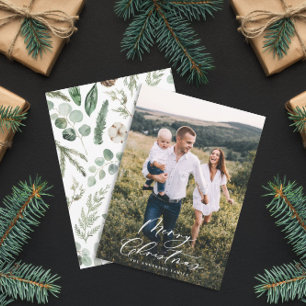 Modern minimal 1 photo Christmas elegant script Holiday Card