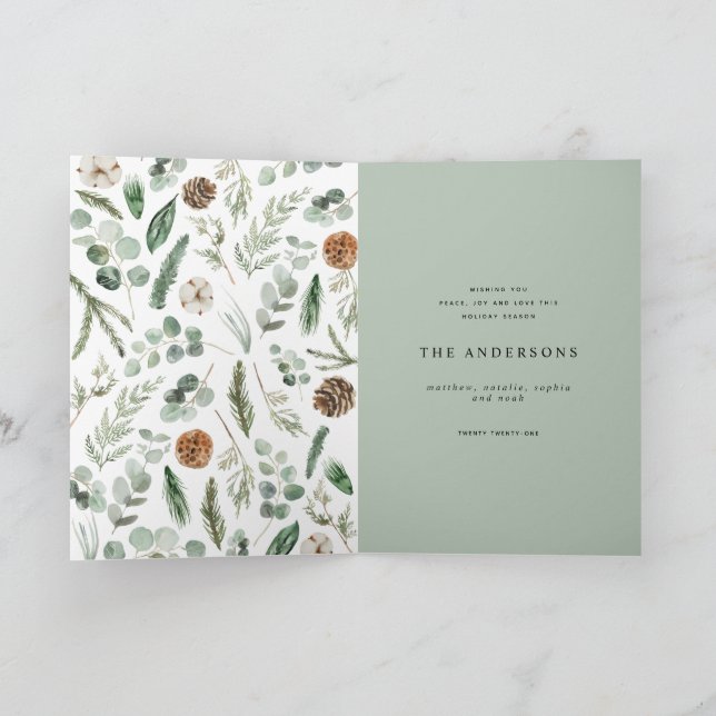 Modern minimal 1 photo Christmas elegant script Holiday Card (Inside)