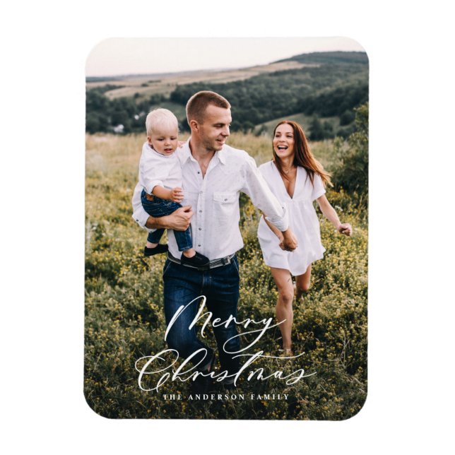 Modern minimal 1 photo Christmas elegant script Magnet (Vertical)