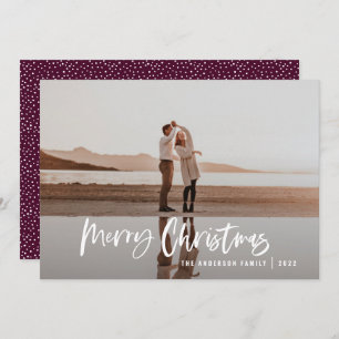 Modern minimal 1 photo green script Christmas Holiday Card