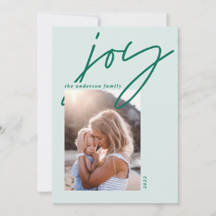 modern minimal 1 photo script joy green holiday card