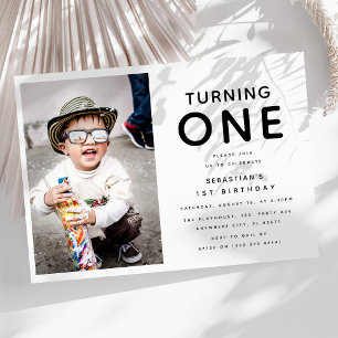 Modern Minimal 1st Birthday Photo Birthday Party Invitation