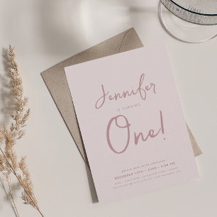 Modern Minimal 1st Birthday Script Blush Pink Invitation