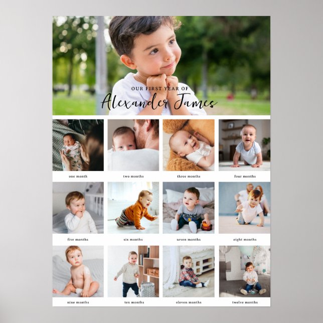 Modern Minimal | 1st Year 12 Photo Collage Month Poster (Front)