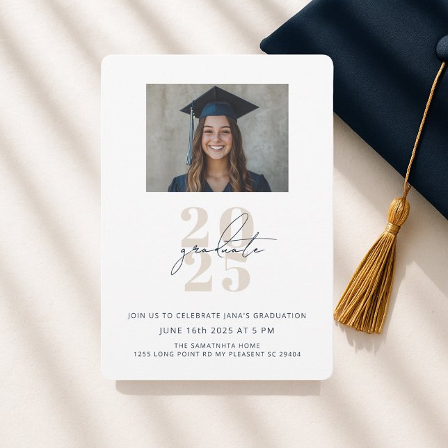 Modern Minimal 2025 Graduation Photo   Invitation (Creator Uploaded)