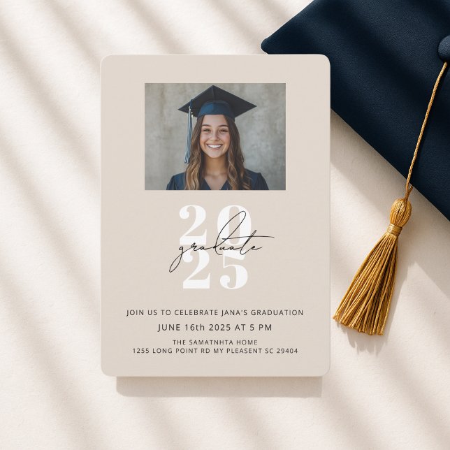 Modern Minimal 2025 Graduation Photo   Invitation (Creator Uploaded)