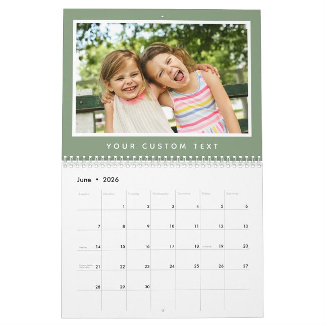 Modern Minimal 2026 Family Custom Photo Text Calendar (Jun 2026)