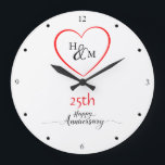Modern Minimal 25th Wedding Anniversary Gift Ideas Large Clock<br><div class="desc">Celebrate a special anniversary with this modern, minimal wall clock design, featuring a heart with a customisable monogram inside. Perfect for commemorating the 25th wedding anniversary or any milestone year, this clock allows you to personalise both the initials and the year, creating a meaningful keepsake. Its clean and timeless style...</div>