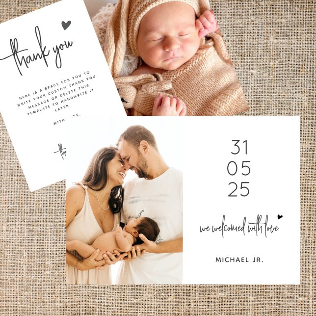 Modern Minimal 2 Photo Baby Shower Thank You Card (Creator Uploaded)