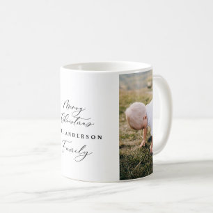 Modern minimal 2 photo Christmas elegant script  Coffee Mug
