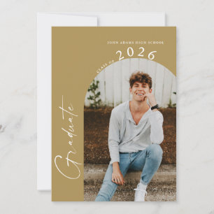 Modern Minimal 2 Photo Gold Graduation Party Invitation