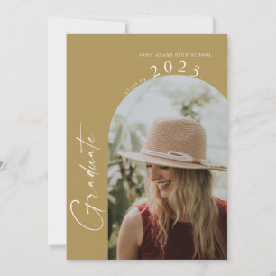 Modern Minimal 2 Photo Gold Graduation Party Invitation