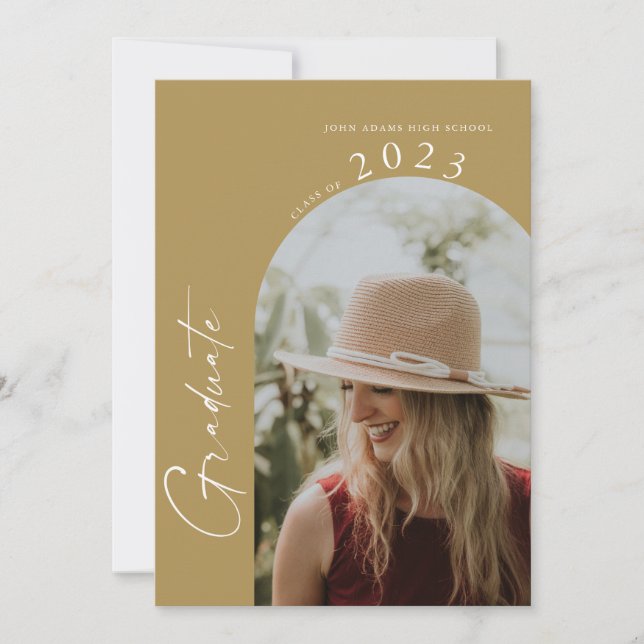 Modern Minimal 2 Photo Gold Graduation Party   Invitation (Front)