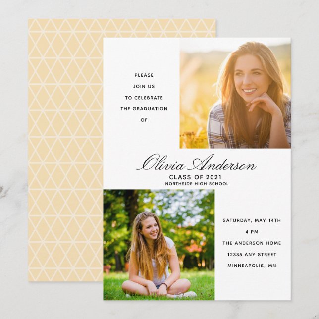 Modern Minimal 2 Photo Graduation Party Invitation (Front/Back)