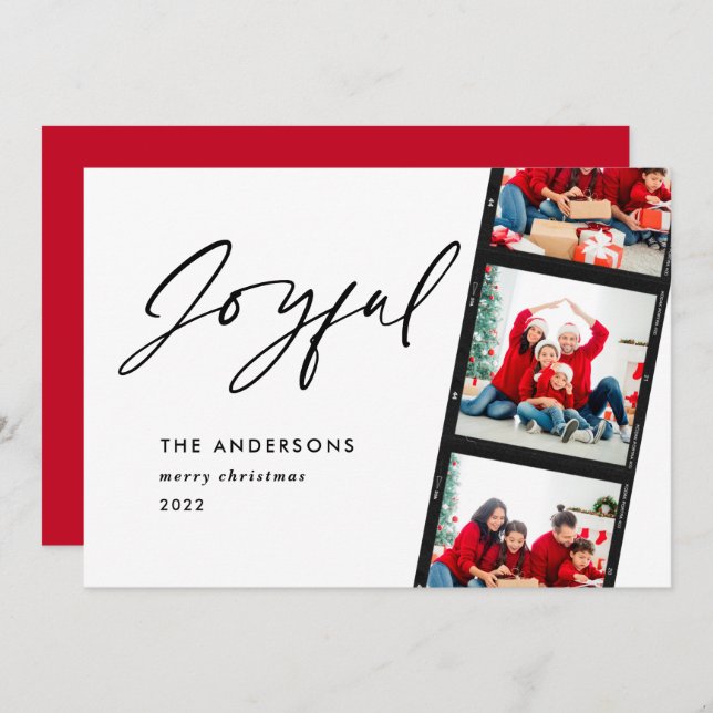 Modern minimal 2 Photo Joyful Christmas red (Front/Back)