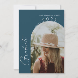 Modern Minimal 2 Photo Navy Blue Graduation Party  Invitation