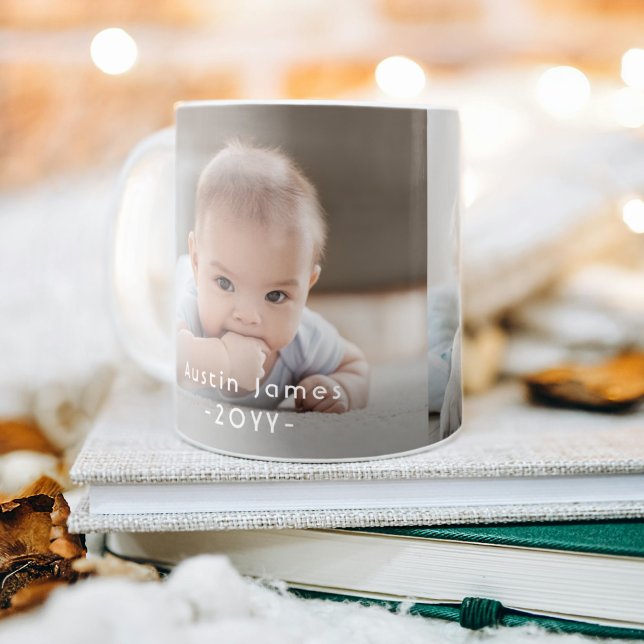 Modern Minimal 2 Photo White Text Overlay Keepsake Coffee Mug (Creator Uploaded)