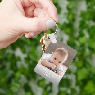 Modern Minimal 2 Photo White Text Overlay Keepsake Key Ring