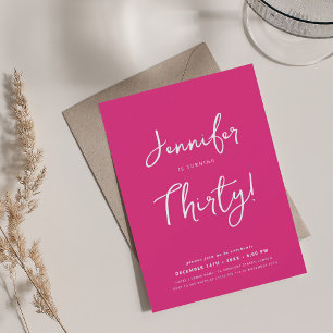Modern Minimal 30th Birthday Script Hot Pink  Invitation