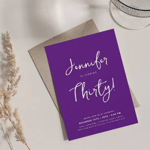 Modern Minimal 30th Birthday Script Purple  Invitation
