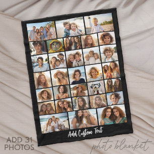 Modern Minimal 31 Photo Collage with Script Text Fleece Blanket