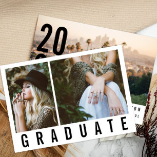 Modern minimal 3 photo graduation simple announcement