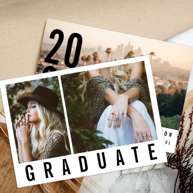 Modern minimal 3 photo graduation simple announcement (Creator Uploaded)