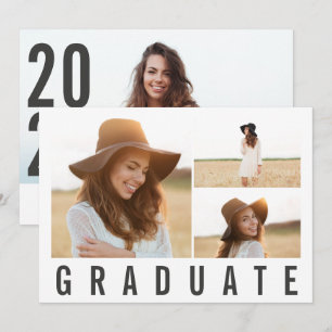 Modern minimal 3 photo graduation simple black announcement