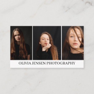 Modern & Minimal 3 Photo Layout Photography  Business Card