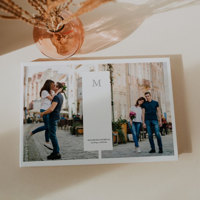 Modern Minimal | 3 Photo Monogram Wedding Guest Book (Creator Uploaded)