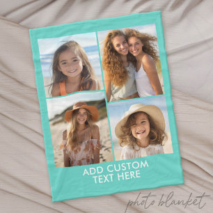 Modern Minimal 4 Photo Collage - with Text Fleece Blanket