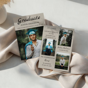 Modern Minimal 4 Photo Graduation Party Invitation