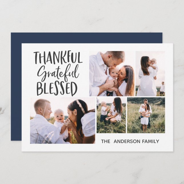 modern minimal 4 photo thanksgiving july 4th holid holiday card (Front/Back)