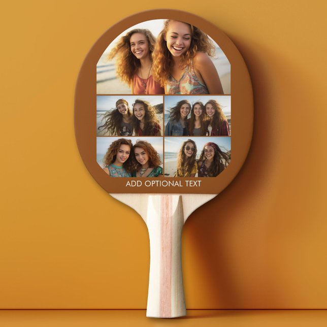 Modern Minimal 5 Photo Collage with Text Ping Pong Paddle (Custom Pink Pong Paddle)
