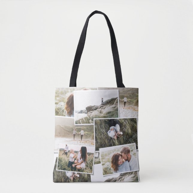 Modern minimal 5 photo elegant fleece blanket tote bag (Front)
