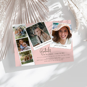 Modern Minimal 5 Photo Joint Graduation Party Invitation