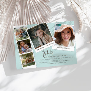 Modern Minimal 5 Photo Joint Graduation Party Invitation